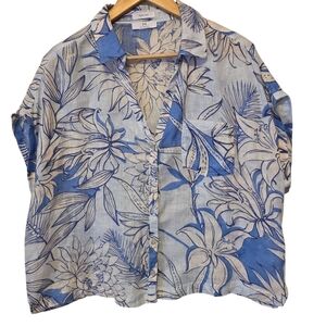 HALSTON Blue Floral Button-Up Shirt